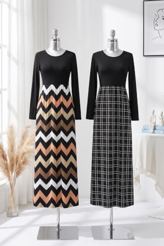 Image of AUSELILY Womens Long Sleeve Maxi Dress Casual Empire Waist with Pockets