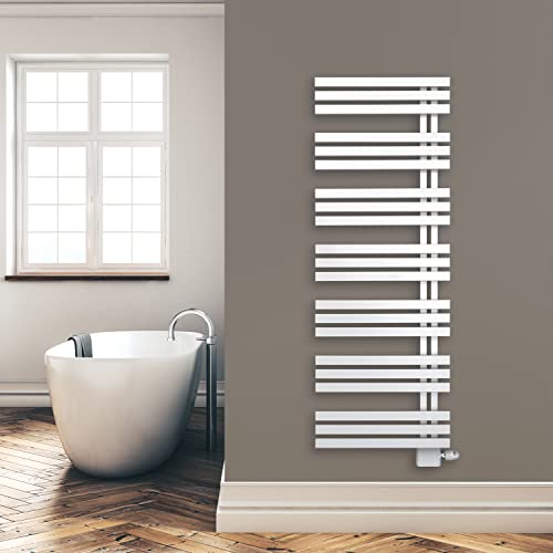 Design Badheizkörper Paneel mit Anschluss links oder rechts | Heizkörper mit versetztem Mittelanschluss (1600 x 600, Weiß) (588 Watt nach EN442)