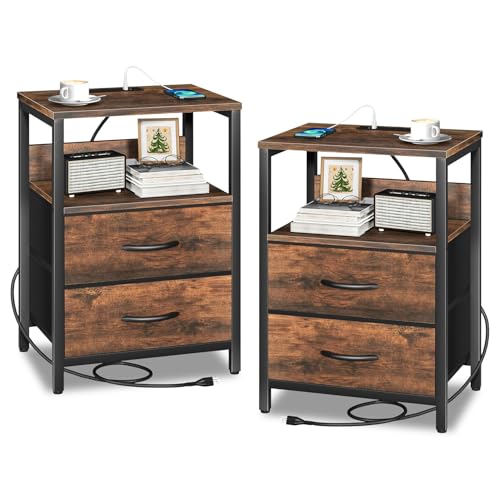 Catálogo de Buro Chocolate , listamos los 10 mejores. 45 Meeyoga Juego de 2 Buro para Recámara con Estación De Carga - 2 Niveles de Almacenamiento, 2 Cajones,Mesa de Noche para Recámara con 2 Salidas y 2 USB, Ideal para Dormitorio y...