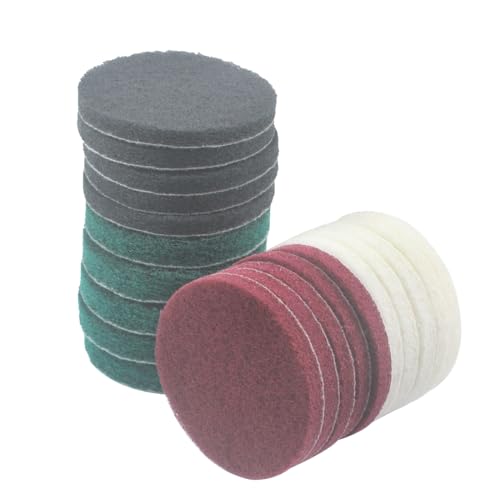 JUNLIXN 4 Inch Mixed Grit Drill Brush Scrubber Scouring Pads, 20 Pcs Hook & Loop Power Scrubber Scour for Rotary Tools, Random Orbital Sander (180#/400#/800#/1200#)