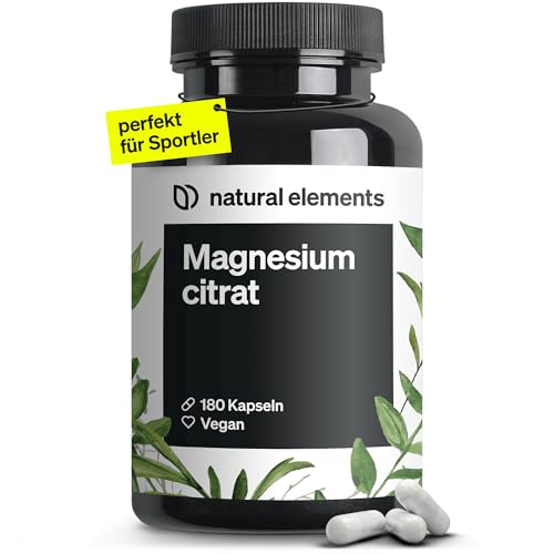 natural elements Magnesiumcitrat – 360mg elementares Magnesium pro Tagesdosis – 180 vegane Kapseln – 2-Monats-Vorrat – hochdosiert, ohne Zusätze – in Deutschland entwickelt & laborgeprüft