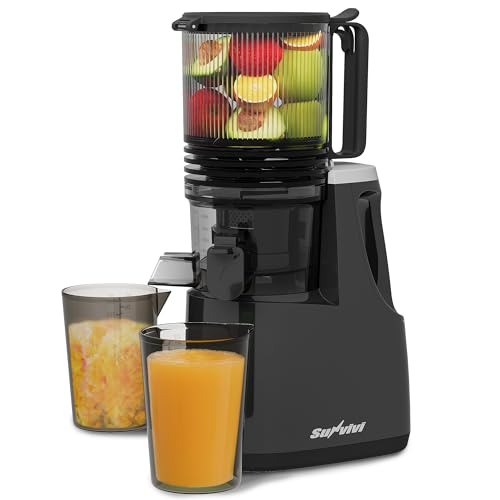 Sunvivi Cold Press Juicer with 5.9' Wide Feed Chute, 250W Slow Masticating Juicer Machines Fit Whole Vegetables & Fruits, Easy to Clean, Dual-Layer Strainer, High Yield Juicer for Home, Black