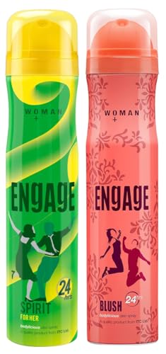 Engage Spirit For Her Deodorant Spray For Women, Cheerful & Jolly, Skin Friendly, 150Ml & Blush Deodorant For Women, Fruity And Floral, Skin Friendly, 150 Ml