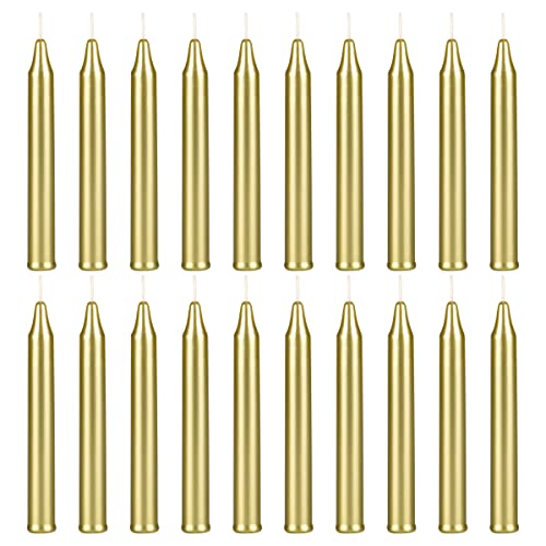 SRG 20 pcs Unscented Gold Mini Taper Candle, 4 Inch Tall x 1/2 Inch Diameter, Great for Casting Chimes, Rituals, Spells, Vigil, Witchcraft, Wiccan Supplies, Wax Play & More