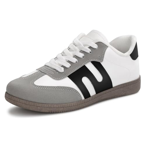 Padgene Women's Classic Retro Gum Sole Fashion Sneakers Casual Tennis Leather Skate Shoes Anti Slip Footwear for Women Walking Trainers