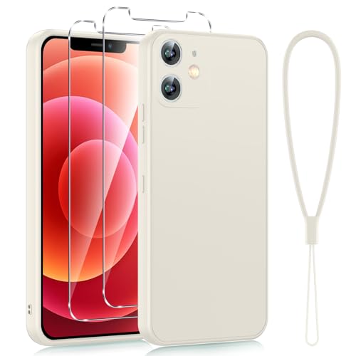 Viojrlra Coque pour iPhone 12 Mini 5,4" avec 2 Pièces Verre Trempé, Protection Complète TPU Silicone Housse Fine Antirayures étui pour iPhone 12 Mini Con Cordon Cover Antichoc, Blanc