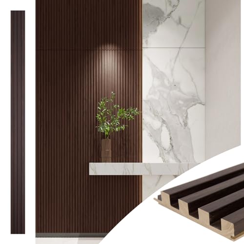 Art3d Slat Wood Wall Paneling for Interior and Ceiling Decoration - Pack of 4pcs + 1pc End-Trim, Size 108 x 5.7in.- Smoked Oak