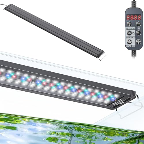 Pawfly Aquarium LED-Licht 24/7 ausziehbar Aquarium Licht mit Vollspektrum weiß blau rot grün Lichter mit D/N-Modus einzelne Farbeffekte Timer und einstellbare Helligkeit (für 120 bis 140 cm Tanks)