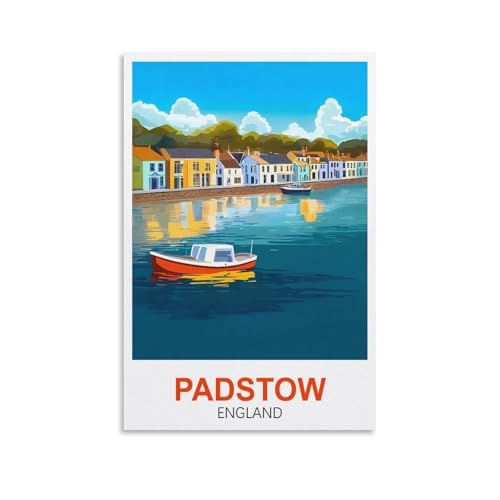 XLLYXYGJQ Padstow Poster d'Angleterre vintage sur toile pour décoration d'intérieur, salon, bureau, chambre à coucher 30 x 45 cm