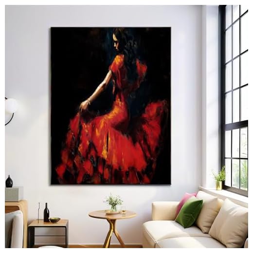 Bailaora De Flamenco Cuadros Decoracion Salon Pintura Al Óleo De Figuras Lienzo Decorativos Pintura Imagen Foto cuadros Decorativos Salon Comedor Dormitorio Decoracion pared 60l x 90an cm, Rojo