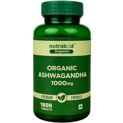 Nutrabud Organics Ashwagandha 1000mg - 180 Tablets -Stress & Anxiety Relief Ashwagandha Powder Table...