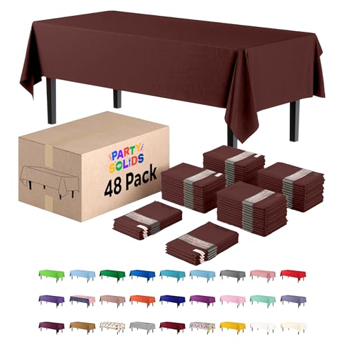 Exquisite Brown Tablecloths for Rectangle Tables 48 Pack Plastic Table Cloth Disposable 54" X 108" Brown Table Cloths Rectangle Tablecloth Plastic Tablecloths Rectangular for Party Supplies