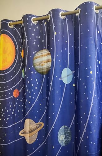 Image of 3D Printed Space Theme Curtains for Kids Room Galaxy Print School Curtain Window Parde, Long Door Curtain 9 feet Set of 2 Pc