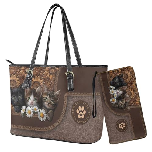 Womens Wallet and Purse Set Tote Bag Hobo Shoulder Handbag with Matching Purse Pu Leather Top Handle Handbag