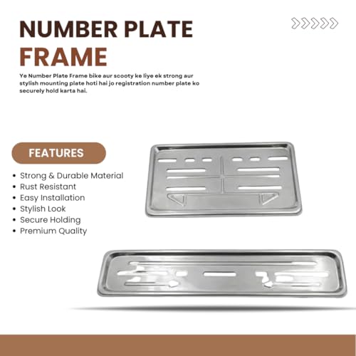 Image of Number Plate Frame Metal Silver Heavy Strong Material Universal for Bike Scooyt & Scooter