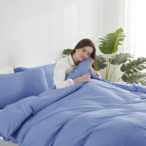 Image of Hearth & Harbor Calm Blue Duvet Cover King Size, 3 Piece Bedding Set | Soft Double Brushed Bedding Set, Button Closure, 1 Duvet Cover 104x90 Inches, 2 Pillow Shams