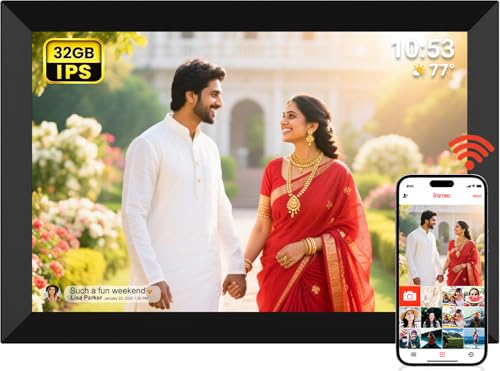 Image of AKImart Digital Photo Frame 10.1 inch WiFi Digital Picture Frame IPS HD Touch Screen Smart Photo Frame with 32GB Storage, Auto-Rotate, Easy Setup to Share Photos or Videos Remotely via Frameo APP