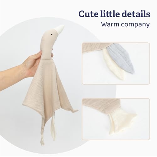Image of 2-Pack Bunny & Goose Baby Lovey Security Blankets, Soft, Breathable Cotton Muslin, Unisex for Newborns & Infants (Khaki Set)