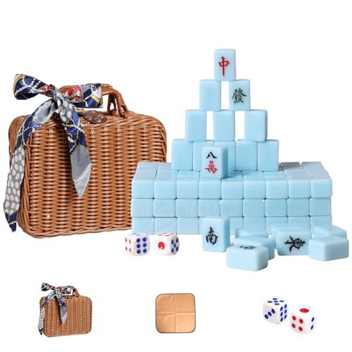Set de Mahjong Chino con Caja de Almacenamiento de Ratán