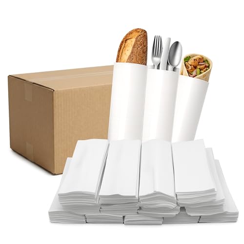 3000 Pieces Silverware Sleeves Disposable Churro Bags Paper Silverware holder for Kitchen Utensils Cutlery Bakery Rods and Candy 3.1 x 9.8 Inch(White)