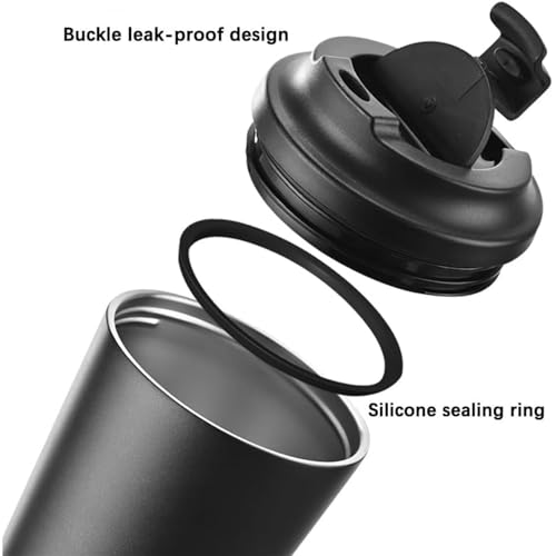 Image of Stvin 380ml Insulated Coffee Mug Travel, Stainless Steel Tumbler with Leak-Proof Lid, Reusable Thermal Cup for Hot & Cold Drinks, Car, Office, Camping & More (3rd Black)