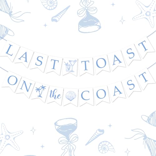 Last Toast on the Coast Bachelorette Party Banner Coastal Bachelorette Party Decorations Blue White Shell Champagne Palm Tree Garland Banner for Girl Beach Bachelorette Bridal Shower Party Supplies