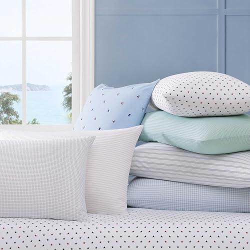 Image of Tommy Hilfiger - King Size Sheet Set, Soft Cotton Percale Bedding with Crisp Cooling Comfort, Deep Pocket Fitted Sheet with Matching Pillowcases, Americana Decor (Nautical Flag Blue)