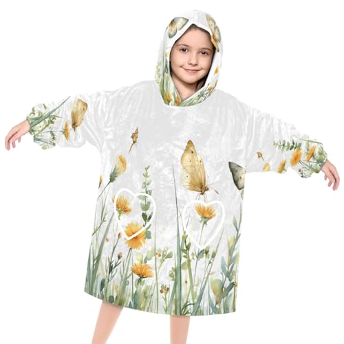 Wearable Blanket Hoodie for Kids, Arctic butterfly Fleece Sweatshirt Blanket Oversized Blanket Sweatshirt with Pocket Flannel Warm Hooded Blanket 6-10 Year Old Girl Boy Gift, One Size