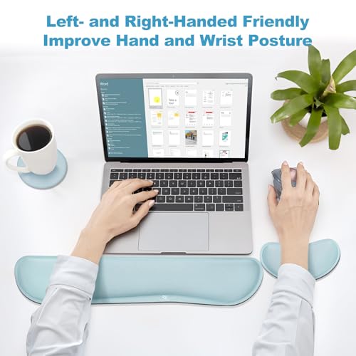 Image of Gimars Upgrade Enlarge Gel Memory Foam Set Keyboard Wrist Rest Pad, Mouse Wrist Cushion Support for Office, Computer, Laptop, Mac, Comfortable, Lightweight for Easy Typing Pain Relief,Sky Blue