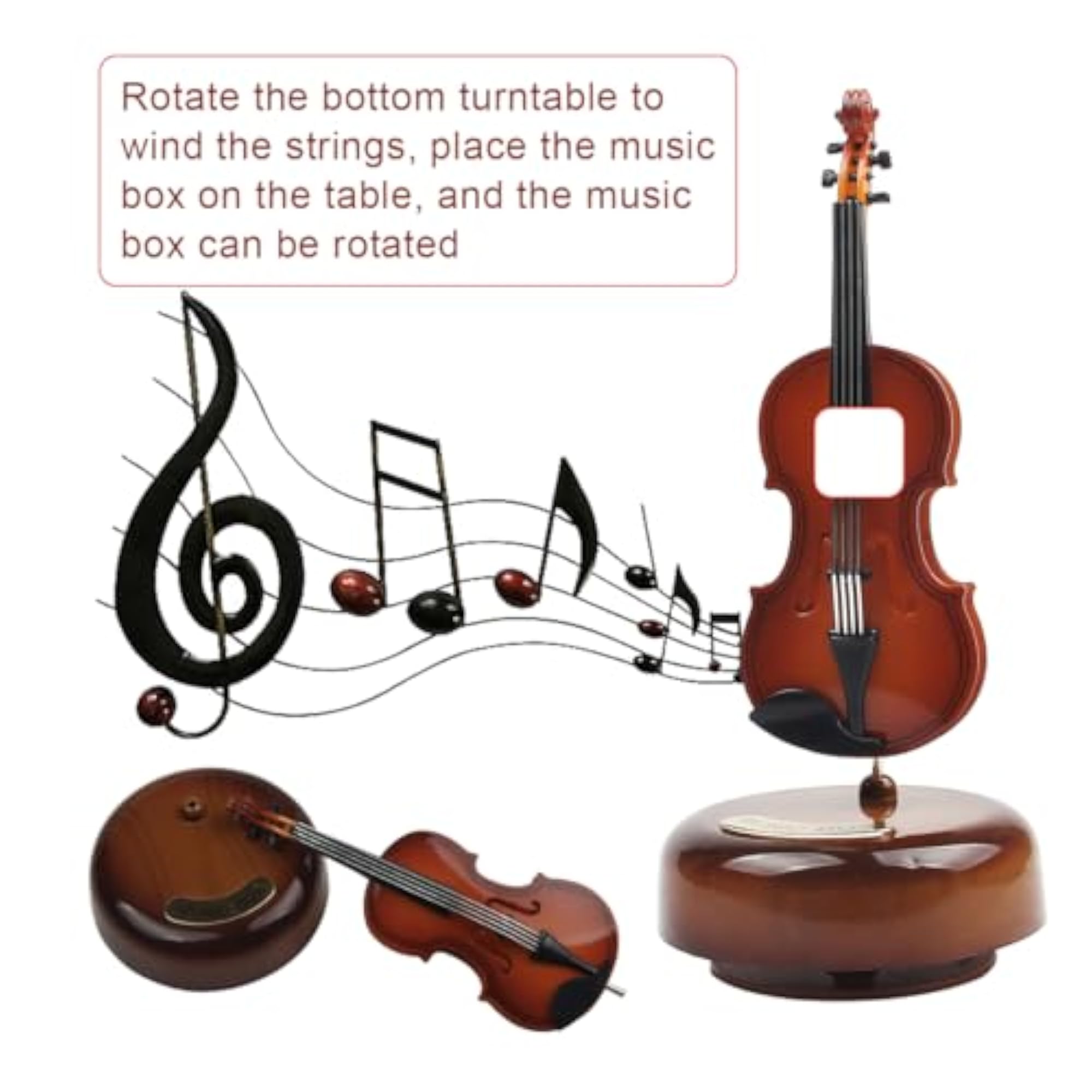Mini Violin Music Box with Rotating Base