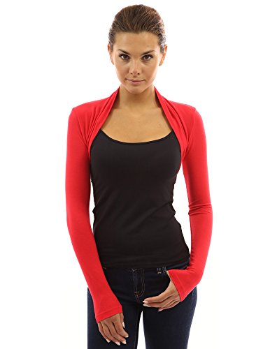 PattyBoutik Women Long Sleeve Bolero Shrug (Chili Large)