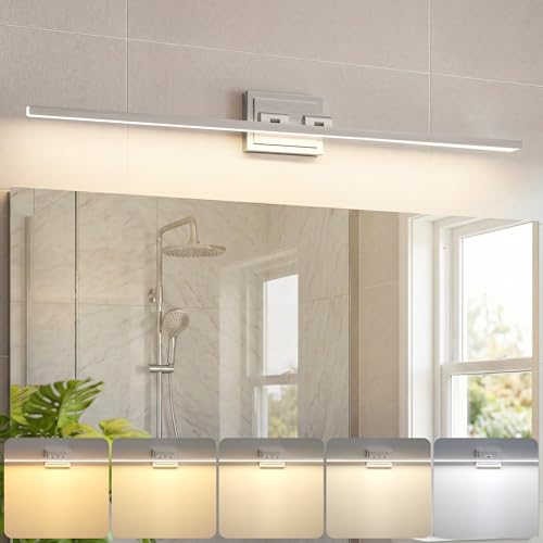 Image of VOLISUN Modern Bathroom Vanity Light 39.4 inch, Rotatable, 24W Dimmable 5CCT Led Bathroom Light Fixture Over Mirror, Brushed Nickel Bar Vanity Light for Bathroom Mirror Cabinets-ETL Certificated