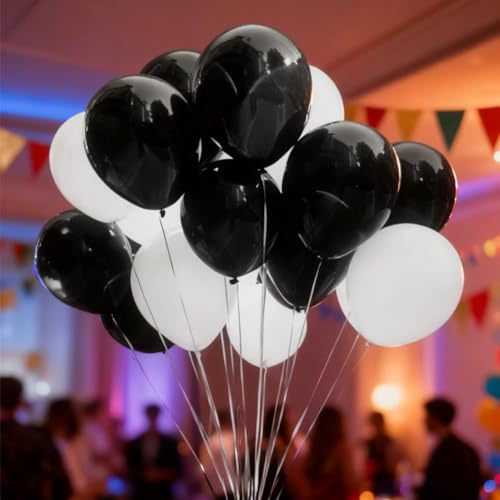Image of 200 Pcs Black and White Balloons 5 Inch Latex Small Balloon Garland Arch Kit for Baby Shower Birthday Bridal Shower Wedding Anniversary Party Decorations