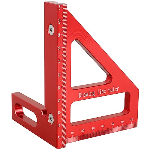 Aluminum Alloy 45/90° Miter Triangle Ruler Sturdy Square Ruler Multi Angle Woodworking Protractor Precise Carpenter Square Layout Measuring Tools for Woodworking(red)