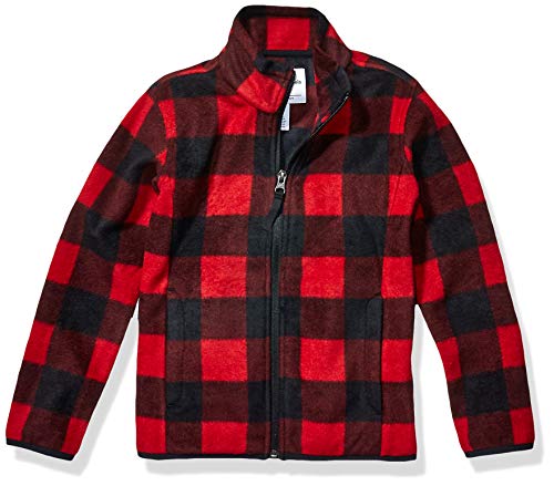 Amazon Essentials Girl's Zip-Up Fleece Jacket Outerwear, Red Buffalo Check, S (6-7)