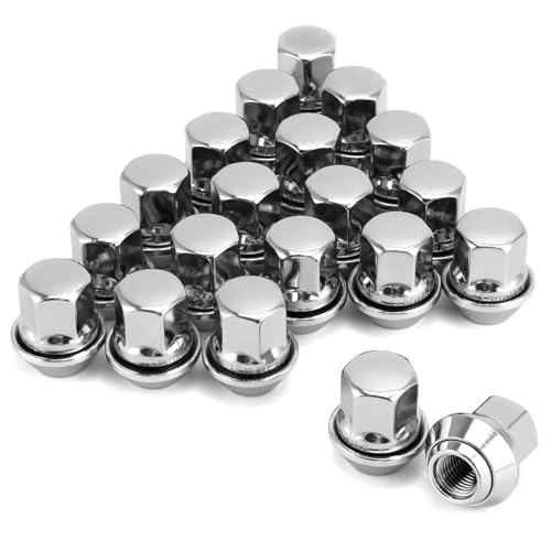 QWORK® Écrous de Roue Chromés M12 x 1.5 x 34, 20 Pièces, 28 mm, Compatible Avec la Plupart Des Modèles Ford & Volvo