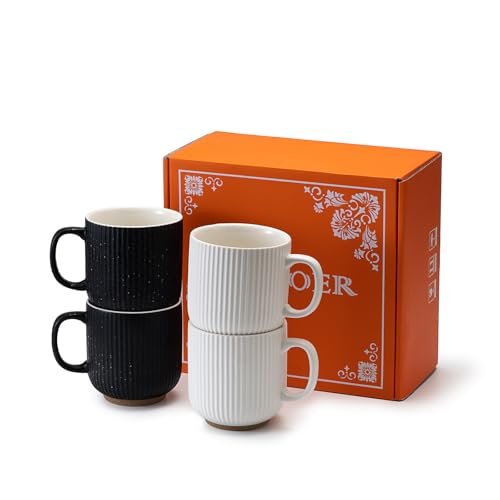Juego de 4 mugs de cerámica negro y blanco 350 ml miniatura 5