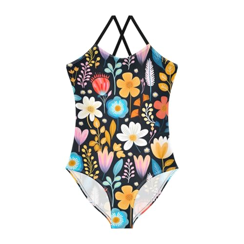 Flowers Floral Vintage Girls One Piece Swimsuit Beach Swimwear 20851610