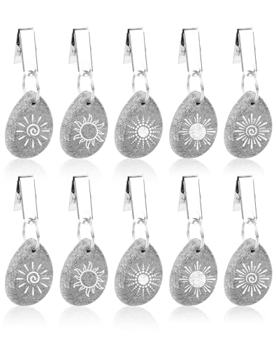 LAOYE 10 Stück Tischdeckenbeschwerer Extra Schwer, Beschwerer für Tischdecken aus Echtem Marmor Tropfenform Tischdeckengewichte mit Metall-Clip für Outdoor Garten, Tischdeckenhalter für Draußen
