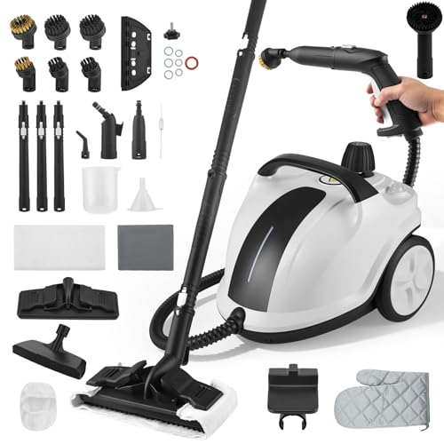 Nettoyeur Vapeur Portable 2000W avec Pression 5 Bar - Réservoir 2 Litres pour 100m² Surface - Set Accessoires 18 Pièces - Nettoyage Tapis Sol Carrelage...