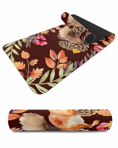 Debedcor Heat Proof Table Pads Waterproof Decorative, Fall Squirrel Non-Slip Table Countertop Protector, Pastoral Maple Leaf Floral Pine Cones Insulation Mat for Kitchen Room, 40 x 12 Inches