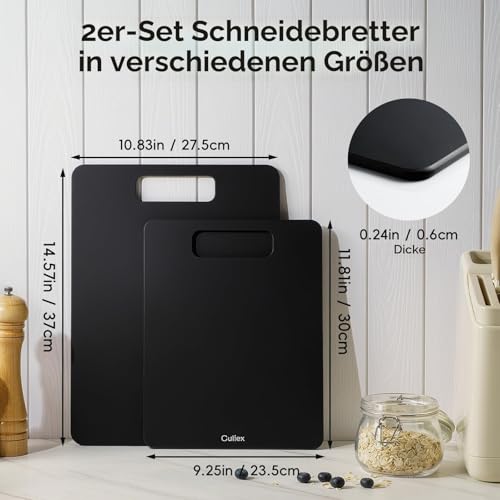 Culiex Holzfaser Schneidebrett 2er-Pack, Spülmaschinenfest Verbund-Schneidebrett, Hohe Dichte, Ungiftig, BPA-frei, Rutschfeste Füße, Messerfreundlich – Ideal für Küche und Geschenk, Schwarz 5