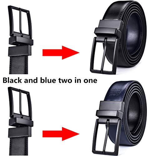 Executive Men's Dress Genuine Leather Belt Reversible 1.25" Classic Rotated Buckle Gift Box2