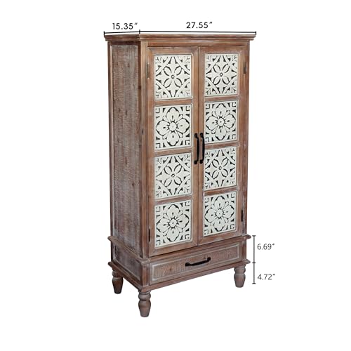 Image of French Country Side Cabinet - Vintage 2 Door Wood Cabinet with Storage, Accent Furniture for Living Room, Kitchen & Entryway, Tall Cabinet Storage (55.11 inch H)
