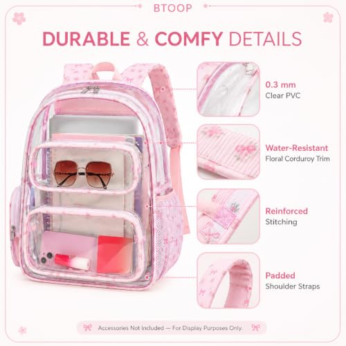 Image of BTOOP Clear Backpack Heavy Duty Transparent Backpack 17 inch See Through Bookbag for College Work Festival Security Padded Strap