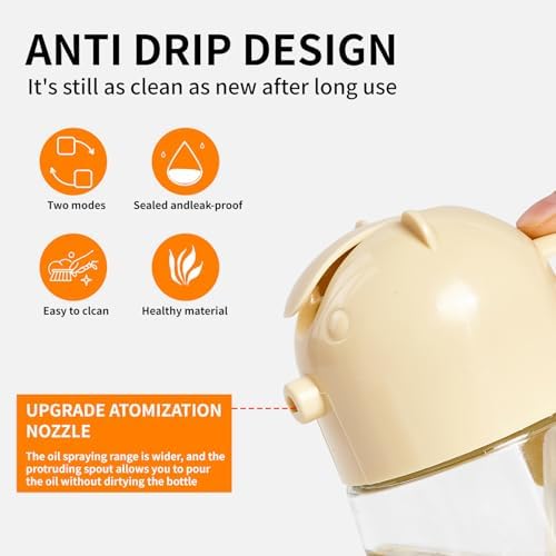 Oil Dispenser for Kitchen Spray,Glass Olive Oil Sprayer,Oil Dispenser Bottle Spray and Pour,Glass Oil Sprayer for Salad Making,Baking,BBQ(Beige)