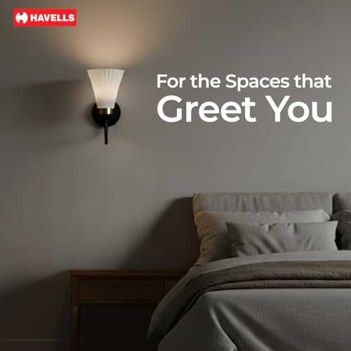 Image of Havells Aura Indoor Wall Light | Durable Frame and Ambient Glow Diffuser | B22 Holder Compatible | Elegant Lighting for Bedrooms, Living Rooms & Hallways