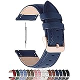 6 Colors for Quick Release Leather Watch Band, Fullmosa Cross Genuine Leather Replacement Watch Strap with Stainless Metal Clasp 22mm Dark Blue