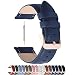 6 Colors for Quick Release Leather Watch Band, Fullmosa Cross Genuine Leather Replacement Watch Strap with Stainless Metal Clasp 22mm Dark Blue