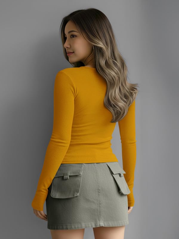 Image of Dream Beauty Fashion Women's Long Sleeve Slim Fit Top /T-Shirt Henley Neck Casual (BZF-Top-Saiyaara-1)